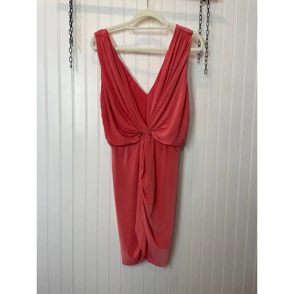 NWT MISA Los Angeles Domino Dress Pink V-Neck Draped Mini Dress Cocktail Size M